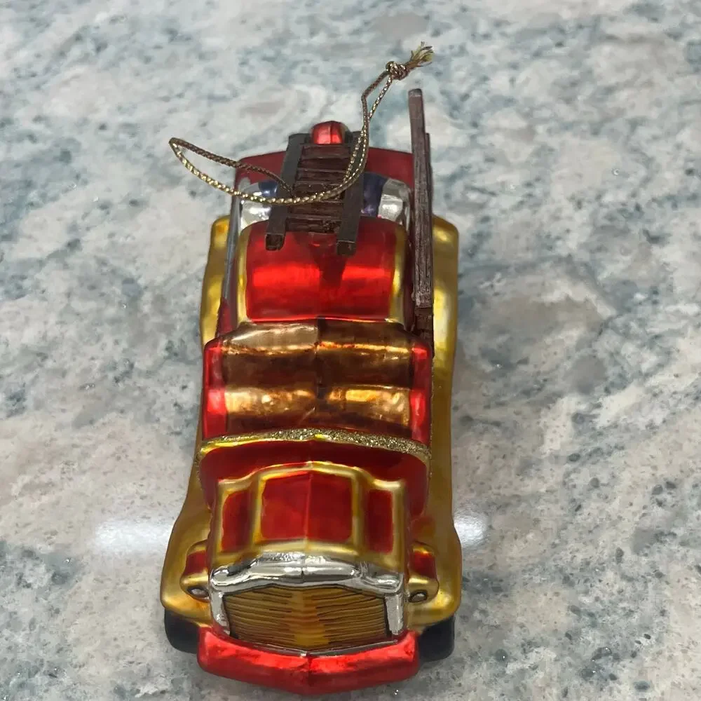 Vintage-Style Glass Fire Truck Christmas Ornament
